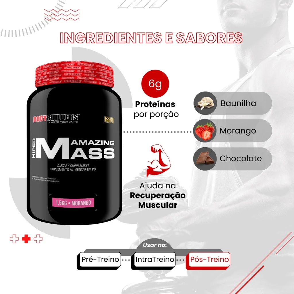 Hipercalórico Hiper Amazing Mass 1,5 kg - Ganho de massa muscular – Bodybuilders