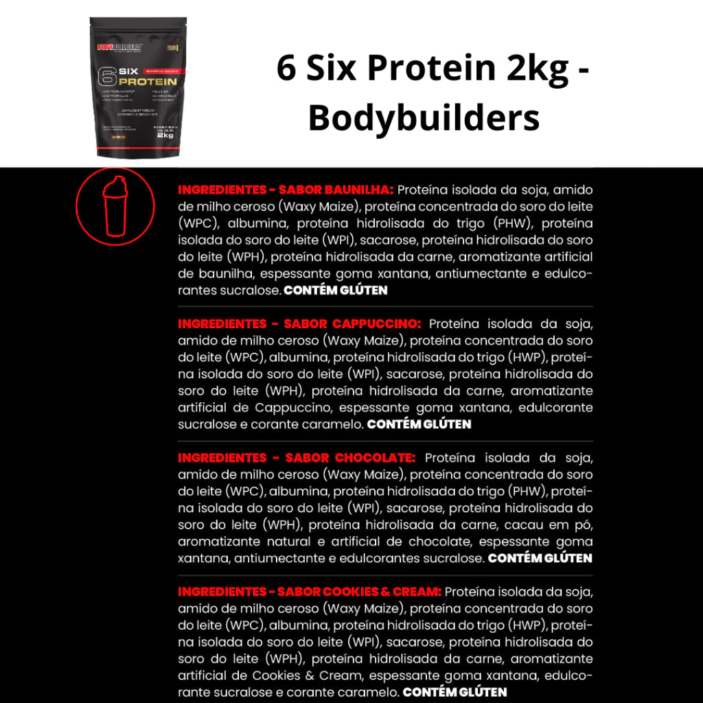 Whey Protein Concentrado 6 Six Protein 2kg Para Ganho de Massa Muscular Magra e Força Muscular – Bodybuilders