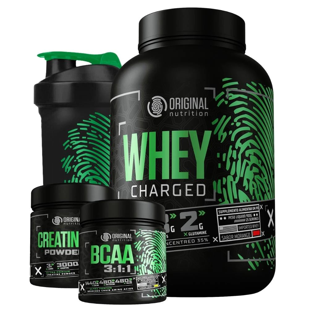 Kit Charged Original Whey + Bcaa + Creatina + Shaker