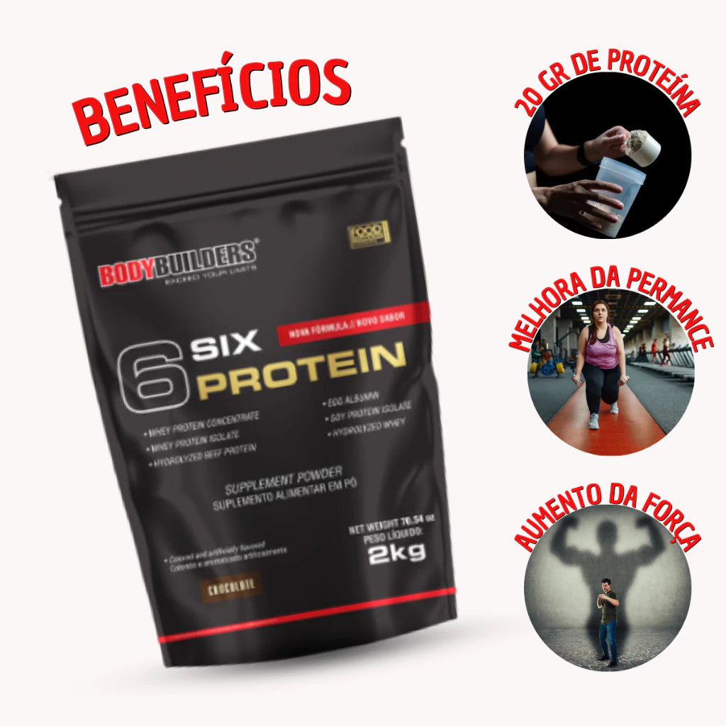 Whey Protein Concentrado 6 Six Protein 2kg Para Ganho de Massa Muscular Magra e Força Muscular – Bodybuilders
