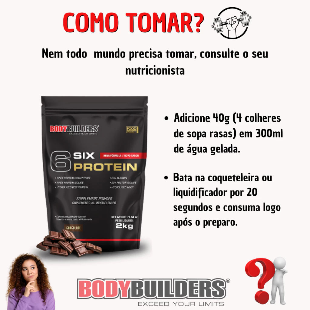 Whey Protein Concentrado 6 Six Protein 2kg Para Ganho de Massa Muscular Magra e Força Muscular – Bodybuilders