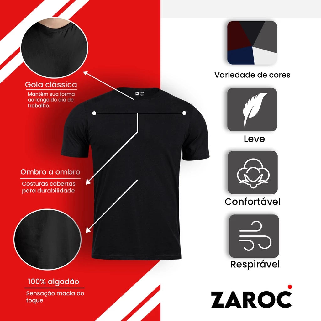 Kit 5 Camiseta ZAROC Manga Curta 100% Algodão