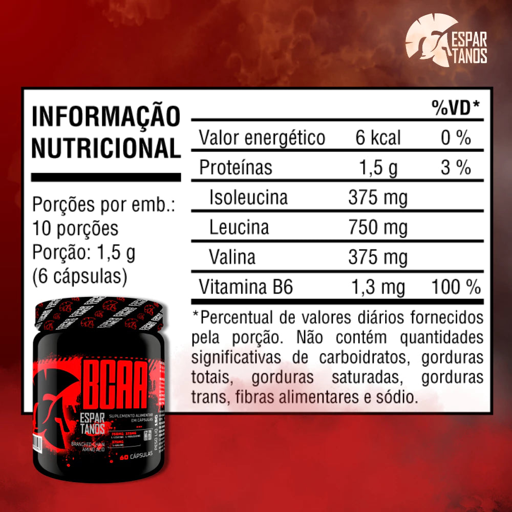 Suplemento Bcaa 3:1:1 60 Cápsulas - Espartanos Nutrition