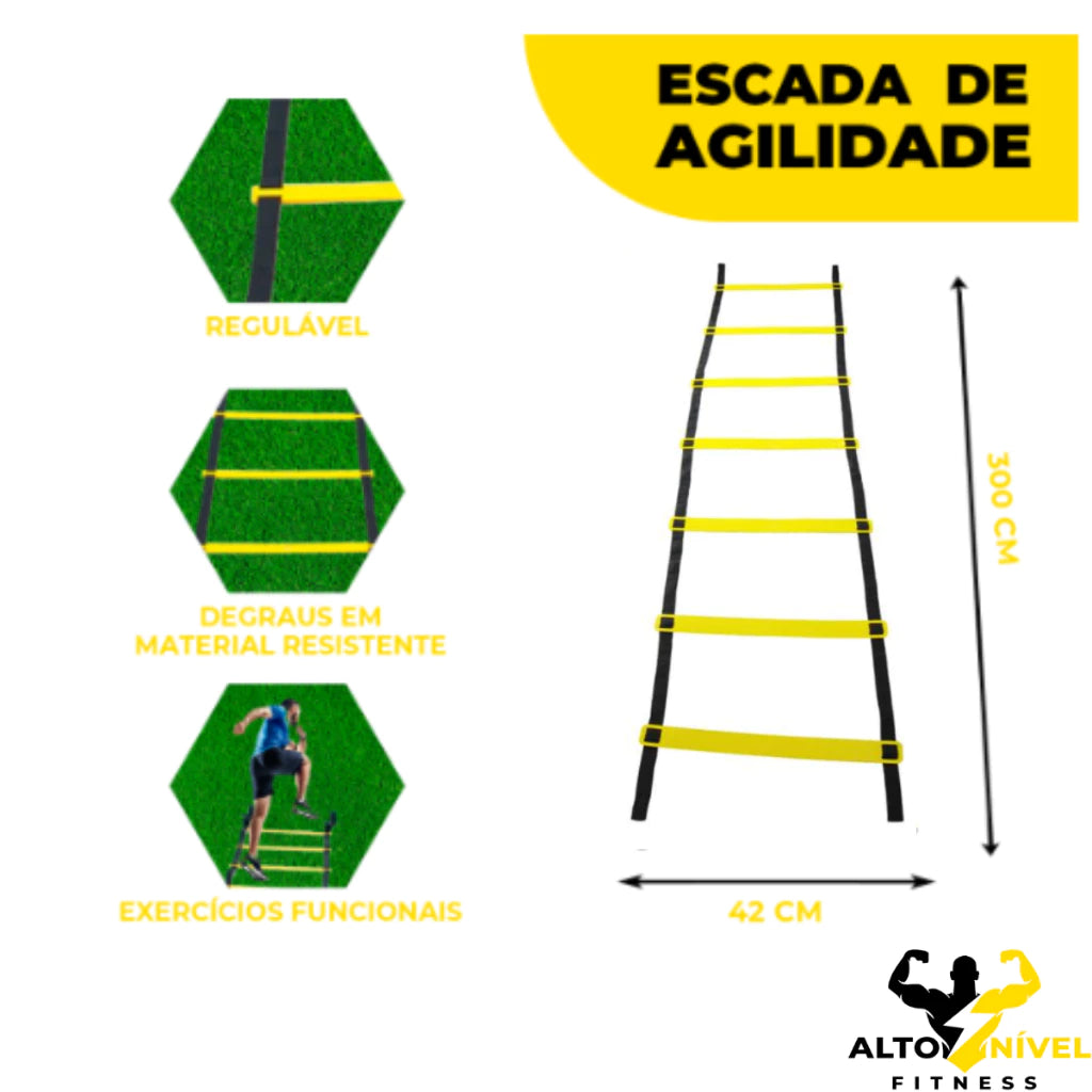 Kit Treino Funcional Agilidade Escada 7 Degraus + 05 Cones + 05 Chapéus Chinês