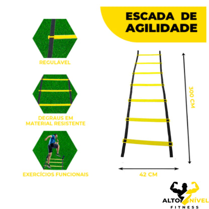 Kit Treino Funcional Agilidade Escada 7 Degraus + 05 Cones + 05 Chapéus Chinês