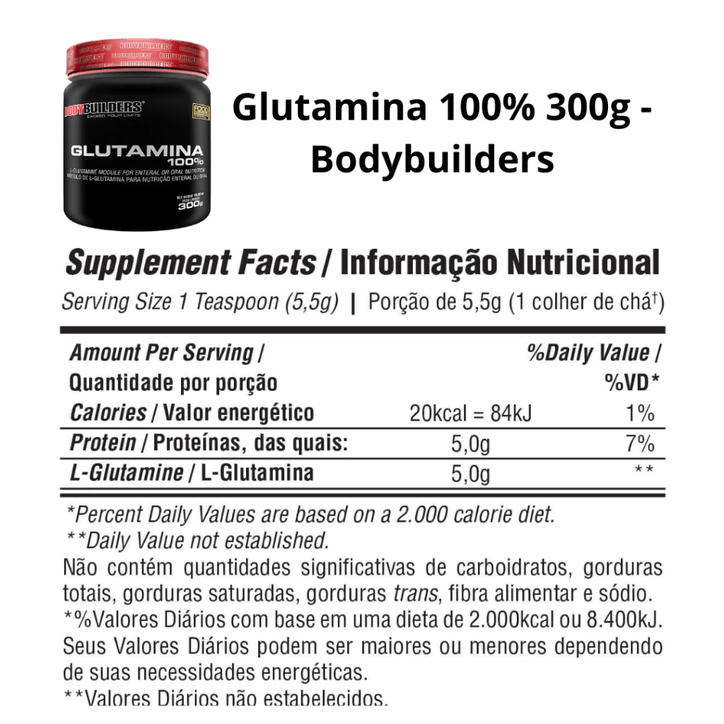 Glutamina 100% Pura 300g - Ganho muscular e desempenho do exercício – Bodybuilders