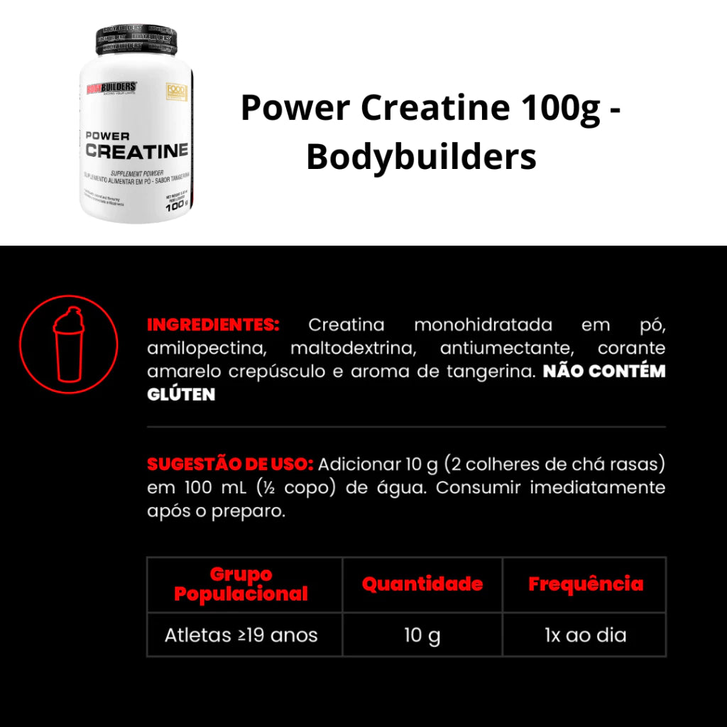 Kit Whey Protein Concentrado em Blend Proteico 500g + BCAA 4,5 100g + Power Creatina 100g + Coqueteleira - Aumento de Massa Muscular - Bodybuilders