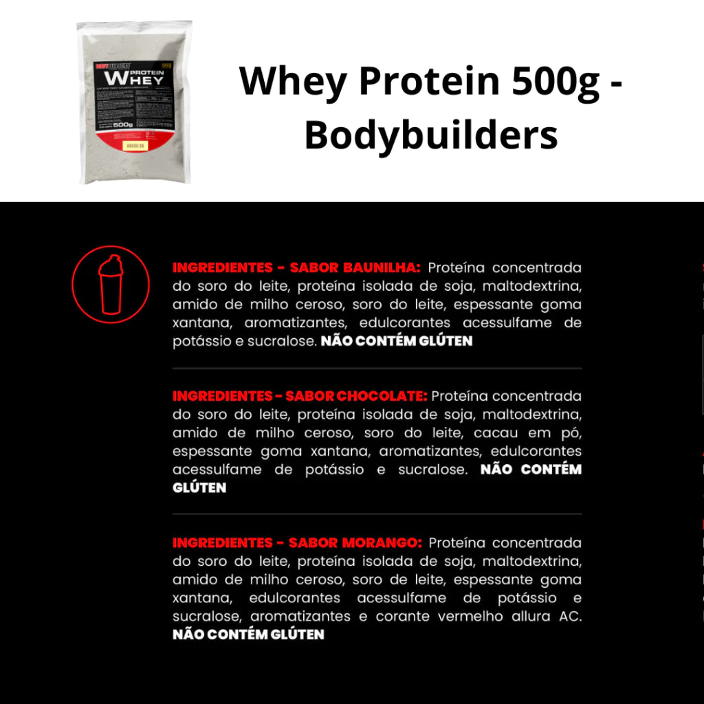 Kit Whey Protein Concentrado em Blend Proteico 500g + BCAA 4,5 100g + Power Creatina 100g + Coqueteleira - Aumento de Massa Muscular - Bodybuilders