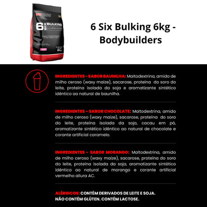 Hipercalórico 6 Six Bulking Gainers Protein 6kg - Aumento de Massa Muscular  – Bodybuilders