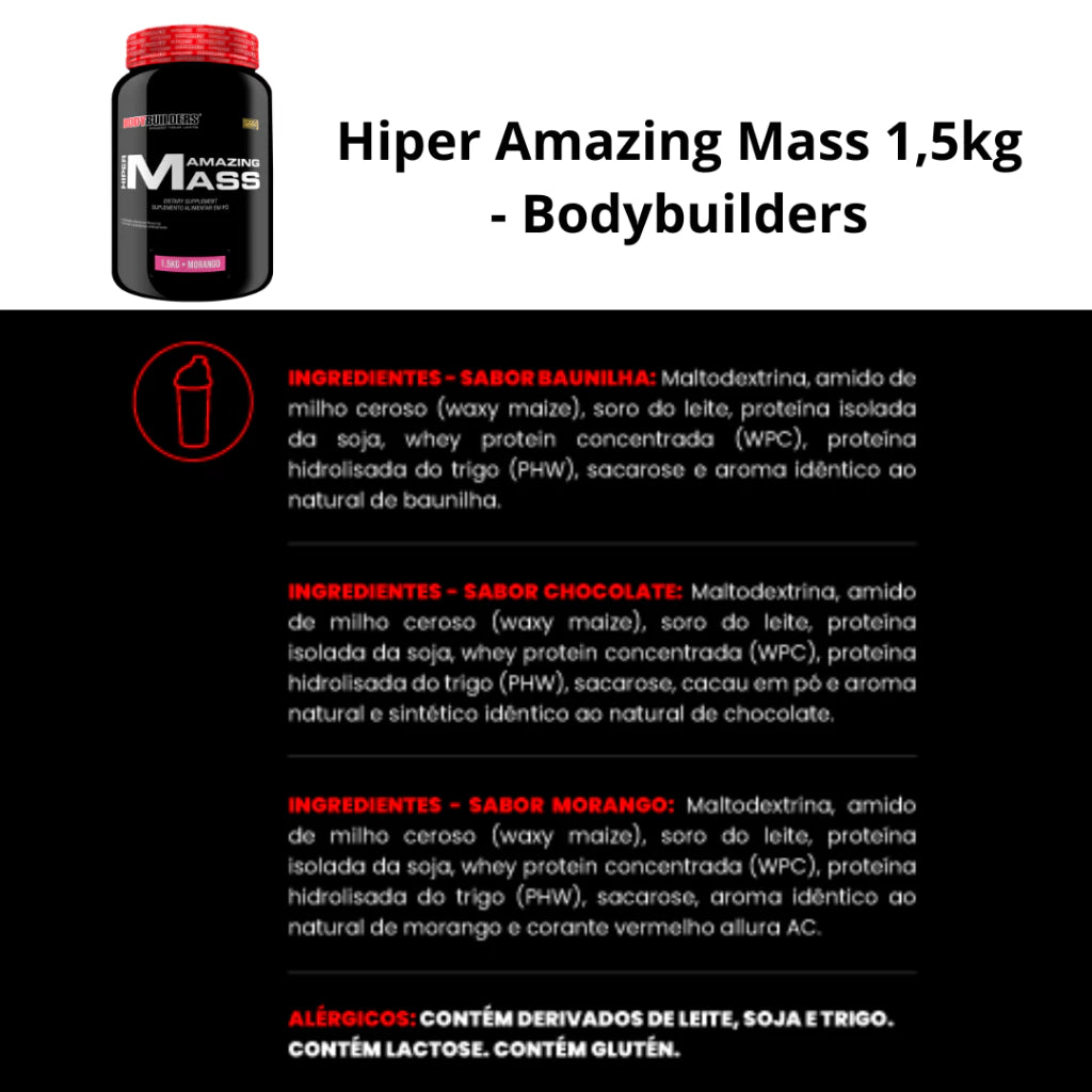 Hipercalórico Hiper Amazing Mass 1,5 kg  - Ganho de massa muscular – Bodybuilders