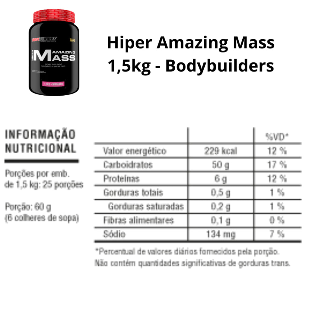 Hipercalórico Hiper Amazing Mass 1,5 kg  - Ganho de massa muscular – Bodybuilders