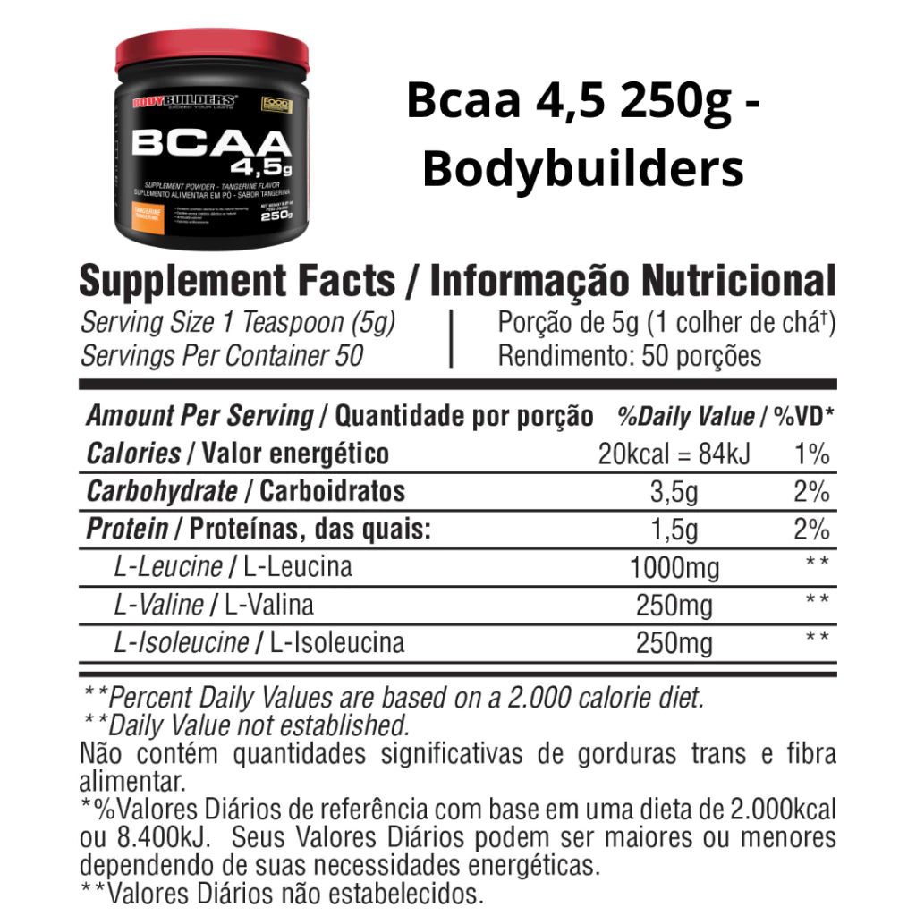 Bcaa 4.5 Powder em Pó 250g -  Aminoácidos de Cadeia Ramificada - Bodybuilders