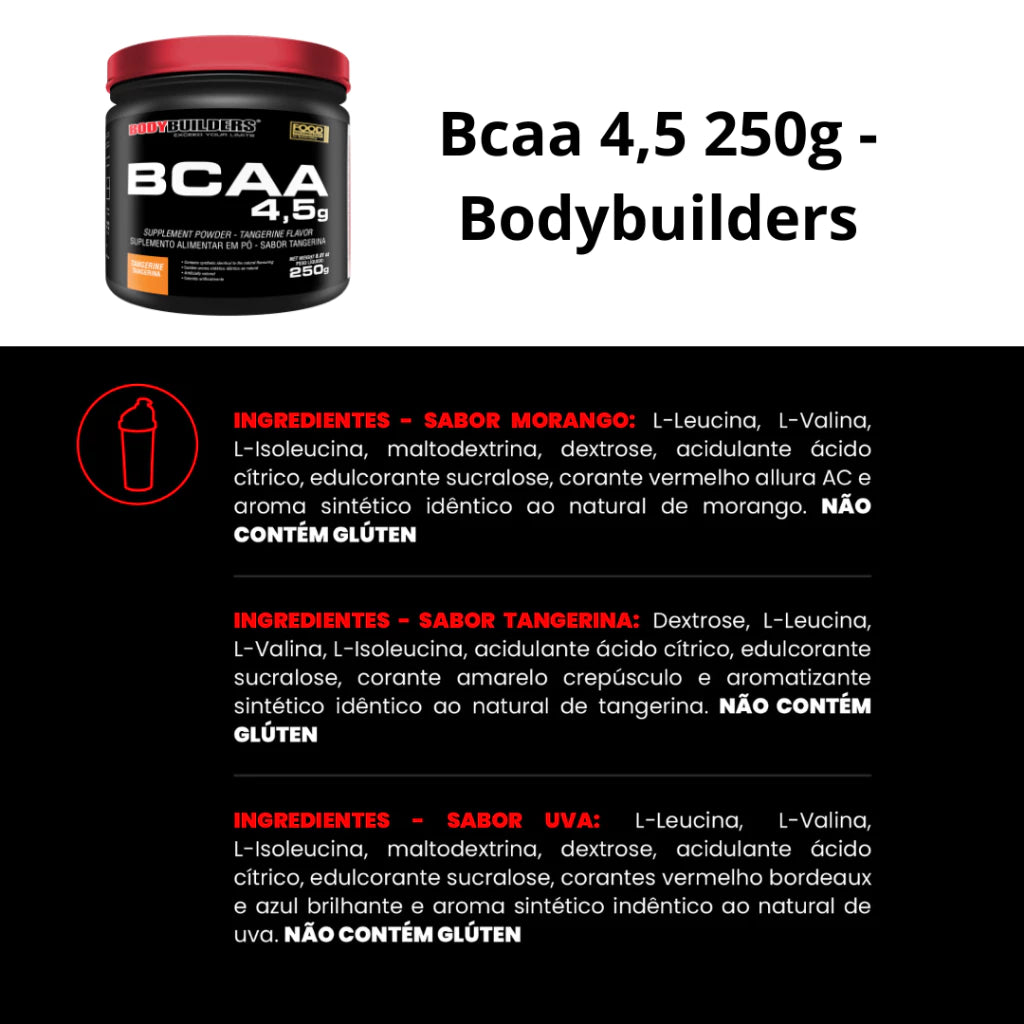 Bcaa 4.5 Powder em Pó 250g -  Aminoácidos de Cadeia Ramificada - Bodybuilders