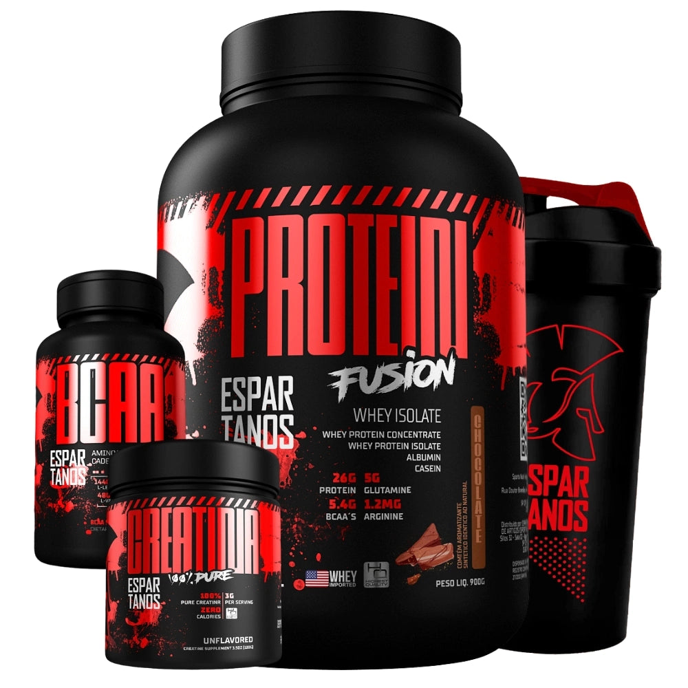 Kit Espartanos Whey Protein Fusion + Bcaa + Creatina + Shaker