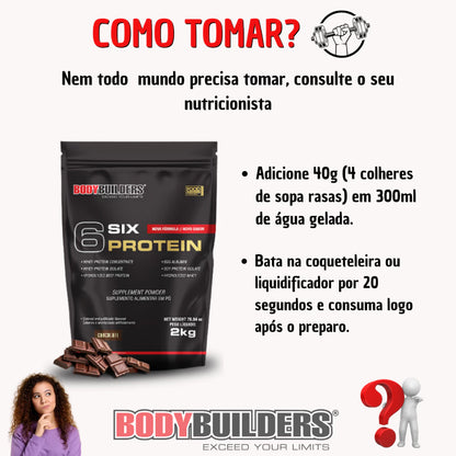 Whey Protein Concentrado 6 Six Protein 2kg Para Ganho de Massa Muscular Magra e Força Muscular  – Bodybuilders