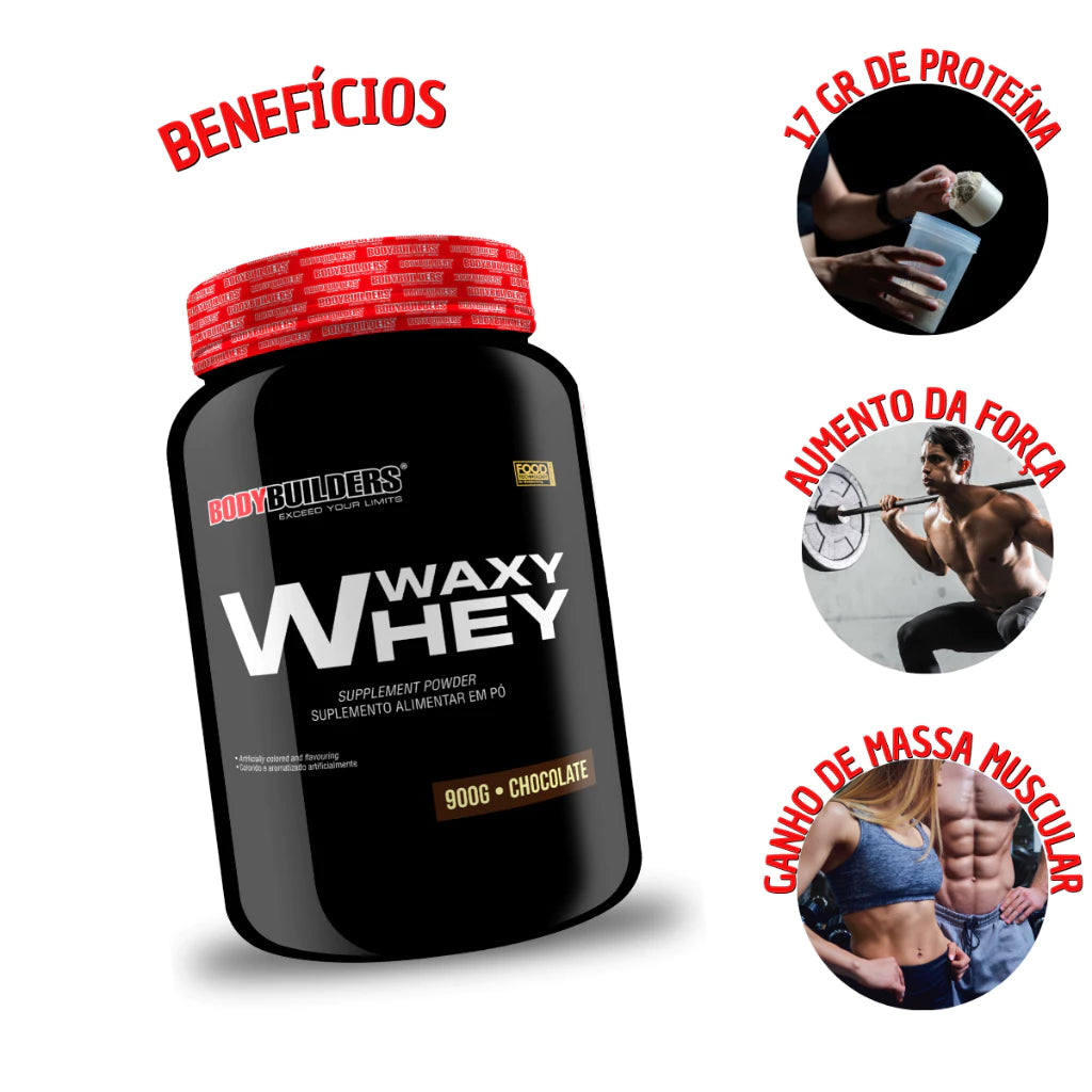 Kit Whey Protein Waxy Whey Pote 900g + Power Creatina 100g + Coqueteleira - Aumento de Massa Muscular - Bodybuilders