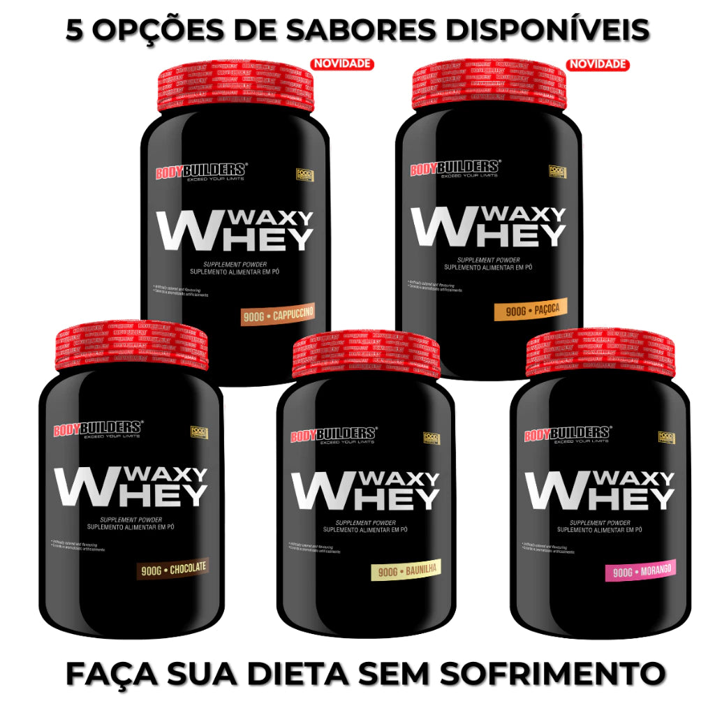 Kit Whey Protein Waxy Whey Pote 900g + Power Creatina 100g + Coqueteleira - Aumento de Massa Muscular - Bodybuilders