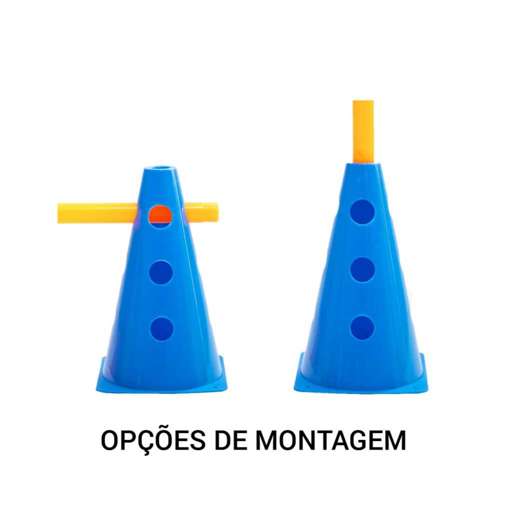 KIT 6 CONES FURADOS COM 3 BARREIRAS DESMONTÁVEIS TREINO AGILIDADE