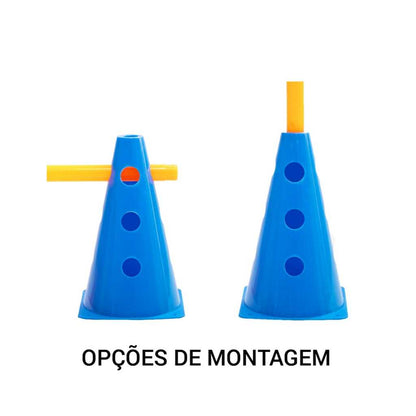 KIT 6 CONES FURADOS COM 3 BARREIRAS DESMONTÁVEIS TREINO AGILIDADE