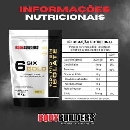 Whey Protein Isolado Hidrolisado Six Gold 2 KG 100% Protein Isolate - Bodybuilderes