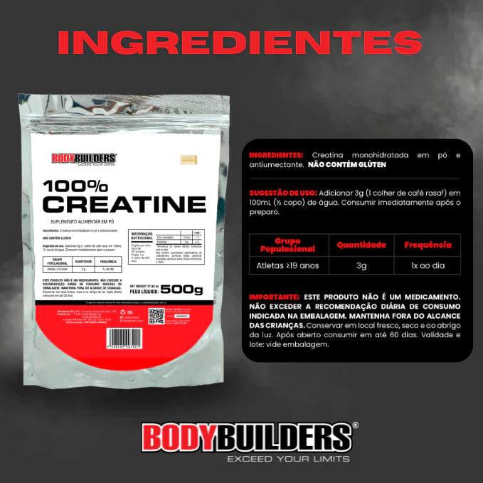 Creatina 100% Pura Monohidratada Importada 500G Bodybuilders