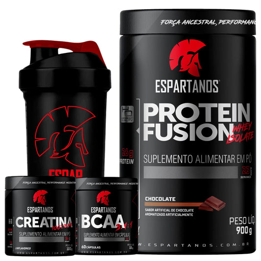 Kit Espartanos Whey Protein Fusion + Bcaa + Creatina + Shaker