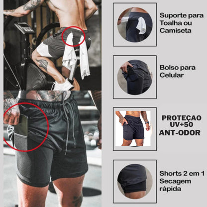 shorts 2 em 1 academia e treino sport fit dry fit