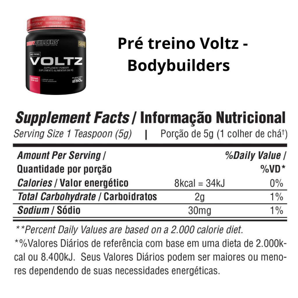 Pré-Treino Voltz 250g – Suplemento Para Ampliar os Níveis de Energia e Aumentar o Foco - Bodybuilders