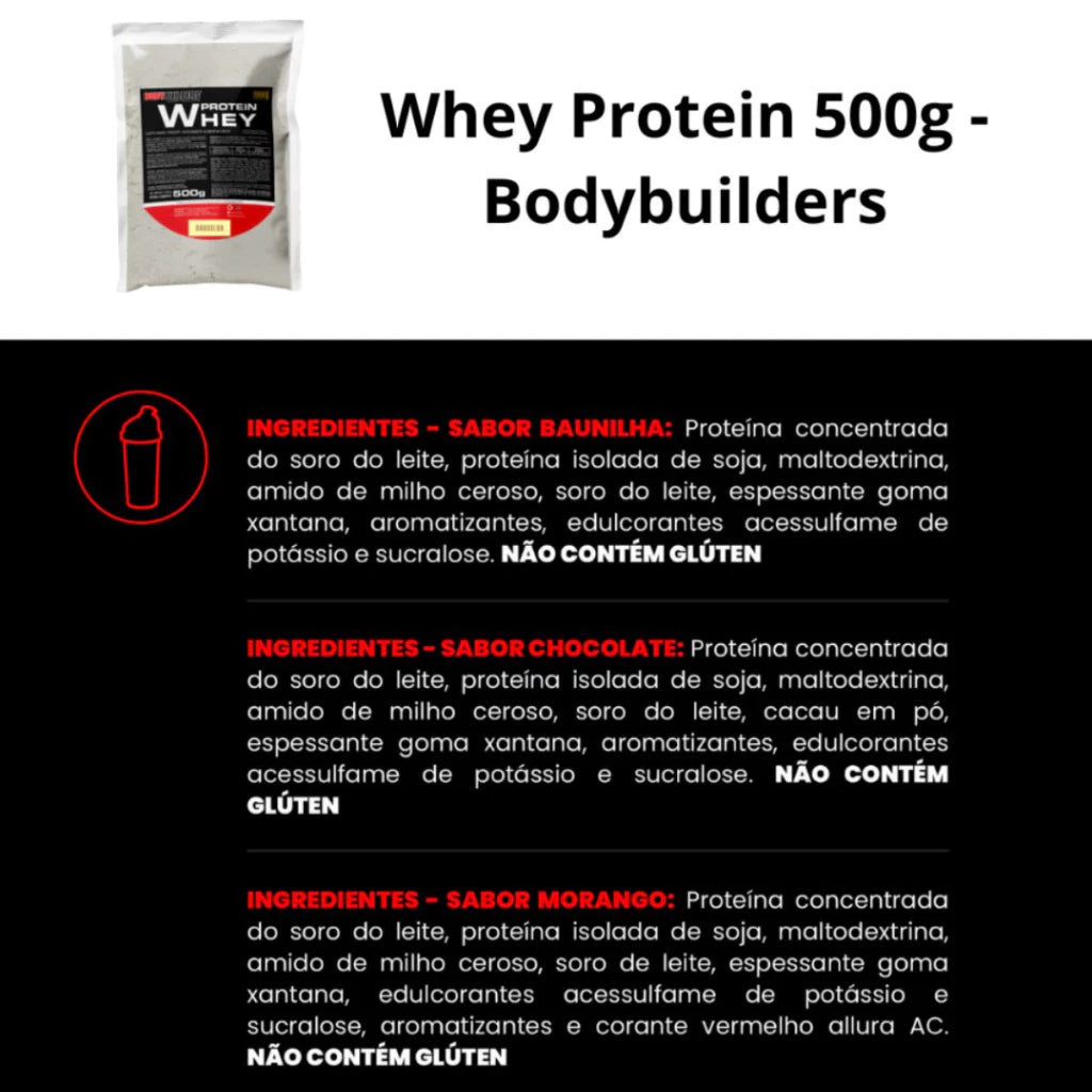 Kit Whey Protein Concentrado em Blend Proteico 500g + 2x  Power Creatina 100g + Coqueteleira - Aumento de Massa Muscular - Bodybuilders