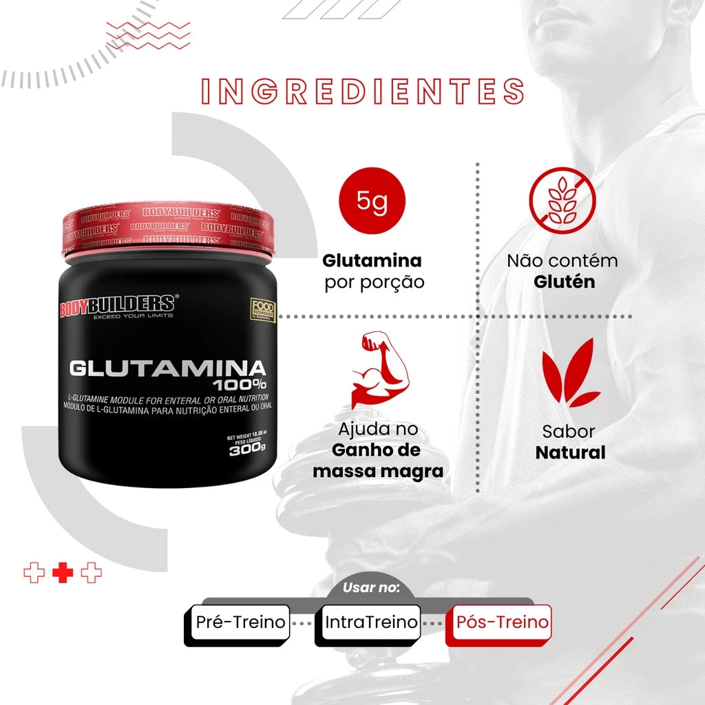 Glutamina 100% Pura 300g - Ganho muscular e desempenho do exercício – Bodybuilders